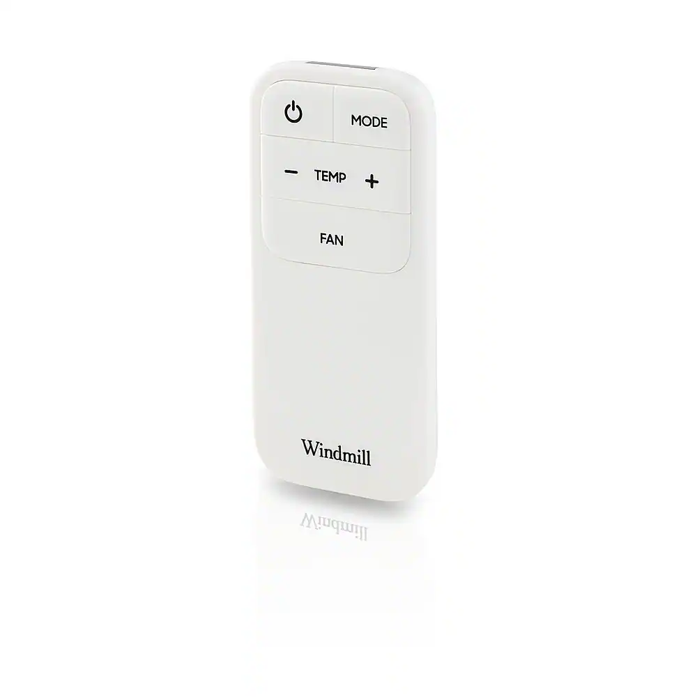 The text on the image is "MODE - TEMP + FAN Windmill Windmill." This text is grouped and corrected as follows:

"Windmill Windmill" is repeated twice, so it should be corrected to "Windmill."

"MODE - TEMP + FAN" is a combination of buttons that control the device's functions. The buttons are labeled "MODE," "TEMP," and "FAN."