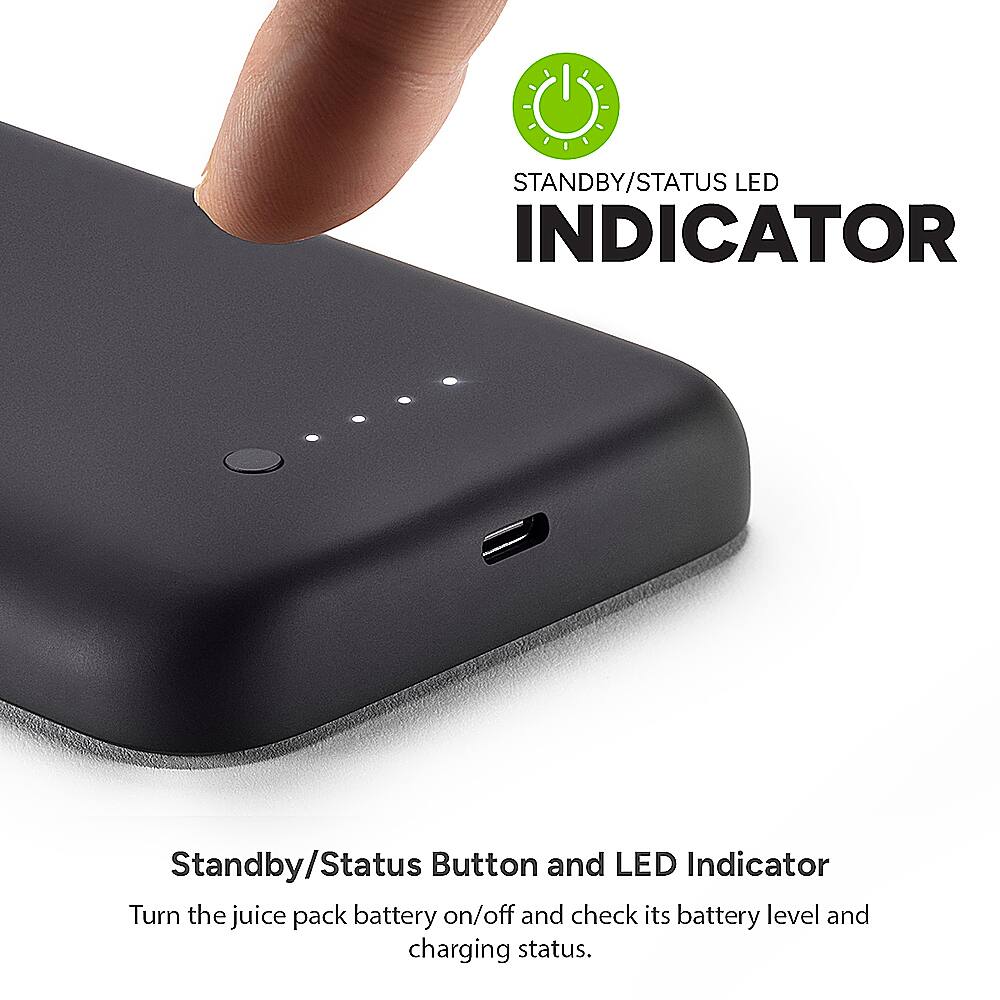 I Standby/Status LED Indicator Standby/Status Button and LED Indicator Turn the juice pack battery on/off and check its battery level and charging status.