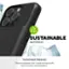 The image features a cell phone with a sustainable materials message. The external plastic case is made with up to 50% post-consumer recycled plastics. The image also shows a bottle made from sustainable materials.