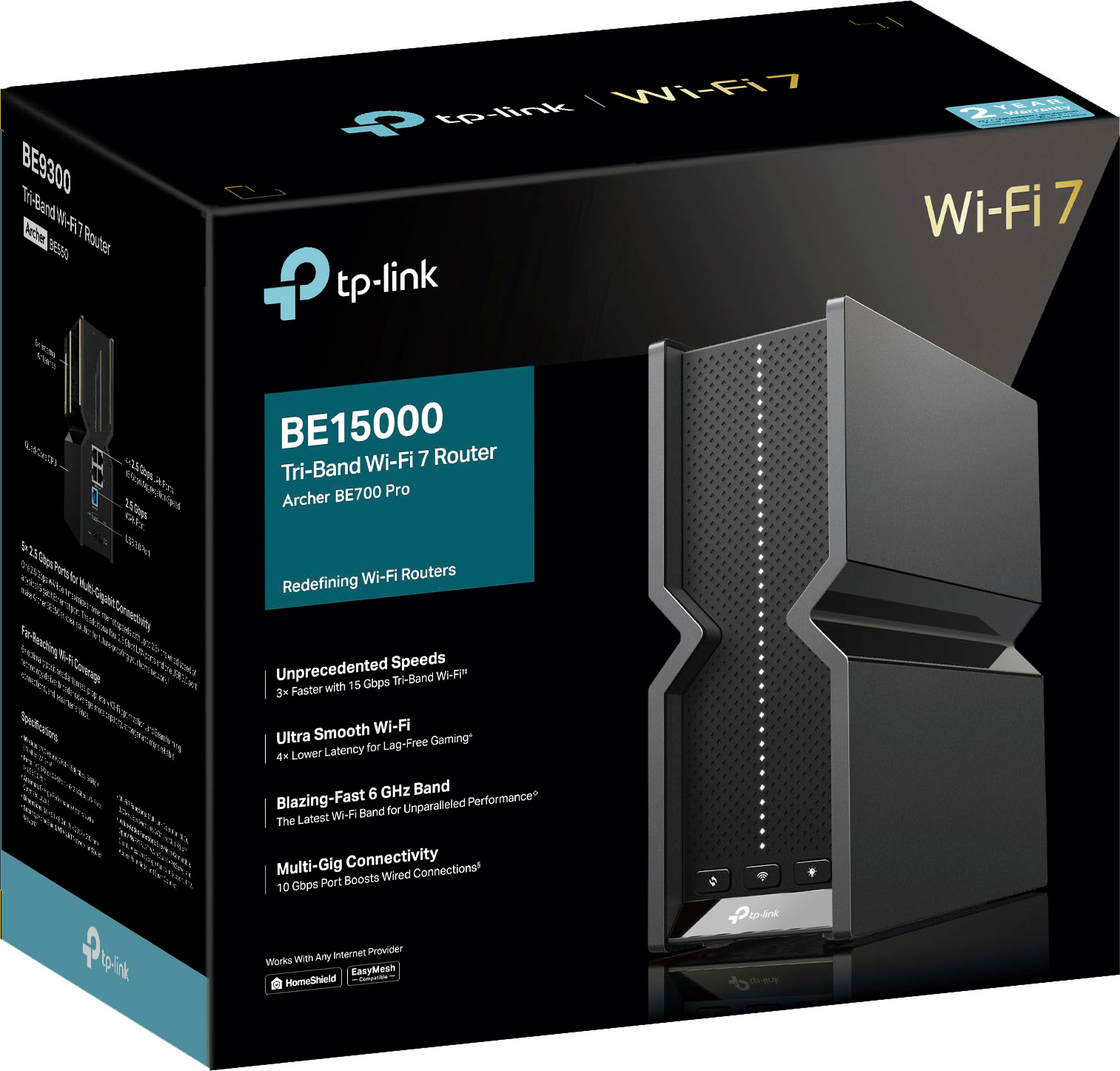 Angle View: TP-Link - BE15000 Tri-Band Wi-Fi 7 Router - Black