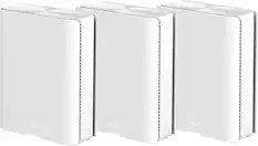 The image features three white boxes, each labeled "ASUS ZenWiFi." These boxes are likely electronic devices, such as routers or Wi-Fi extenders, designed to enhance internet connectivity in a home or office setting.