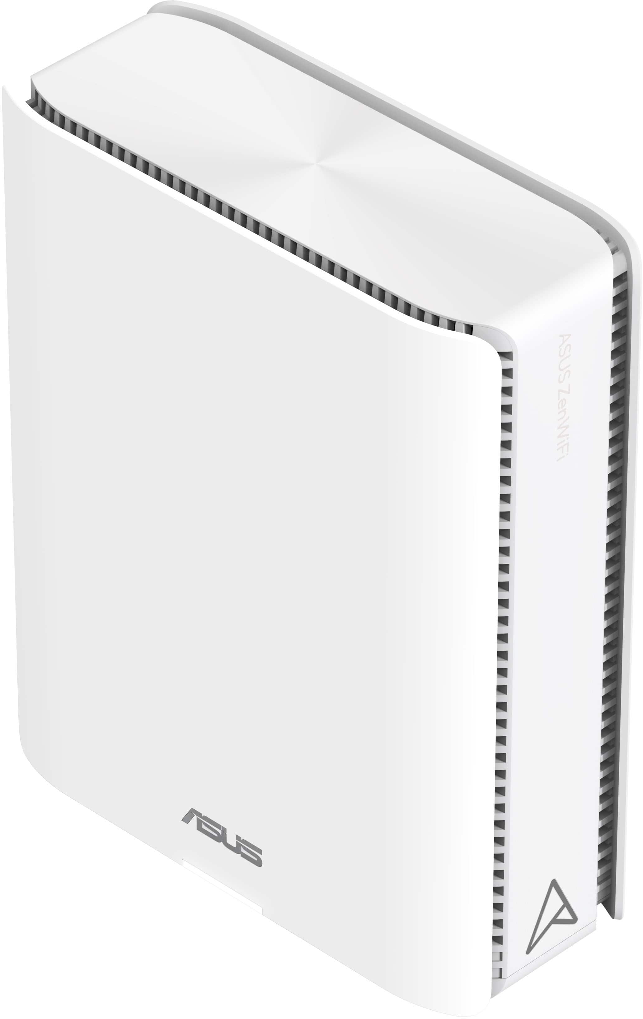 The image features a white box with the word "ASUS" written on it. The box is likely a router or modem, as it is described as a "white router."