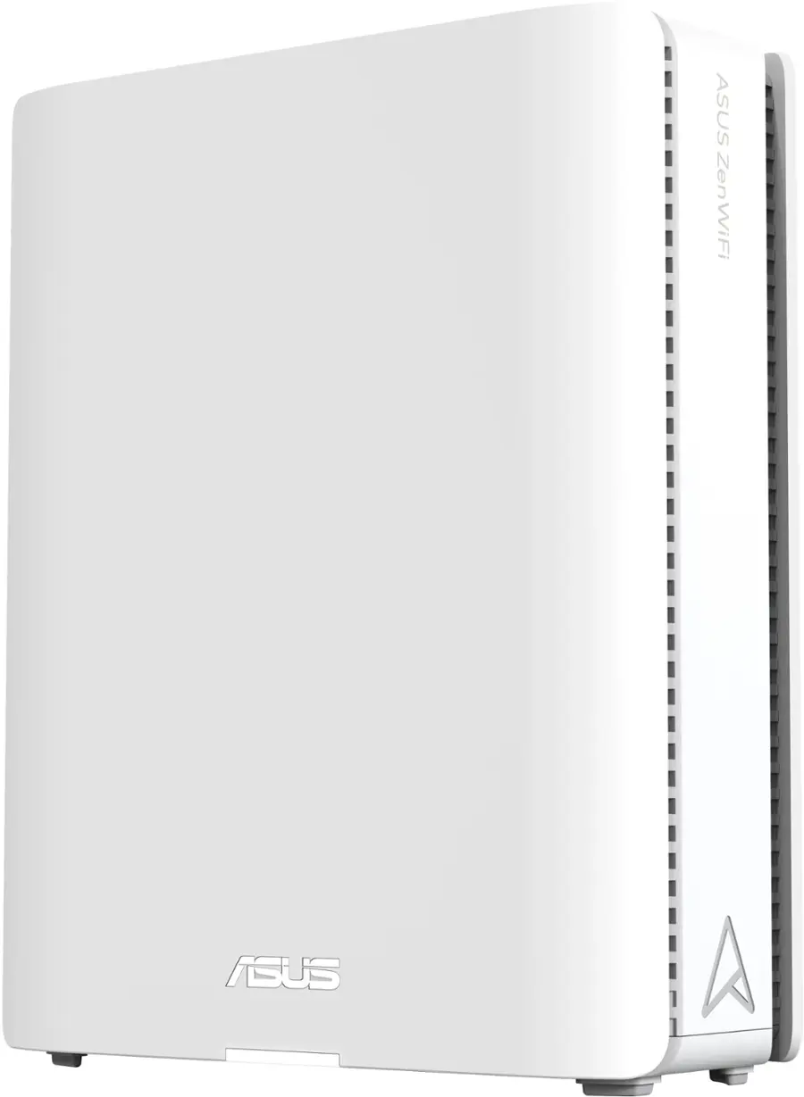 The image features a white ASUS ZenWiFi device, which is a router designed to provide wireless internet access to multiple devices. The router is placed on a white background, making it stand out as the main subject of the image.