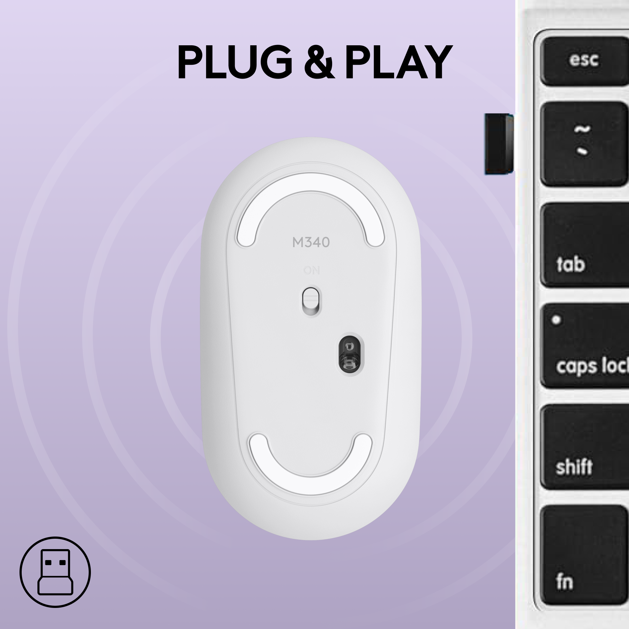 PLUG & PLAY esc M340 ON tab caps loc shift fn
