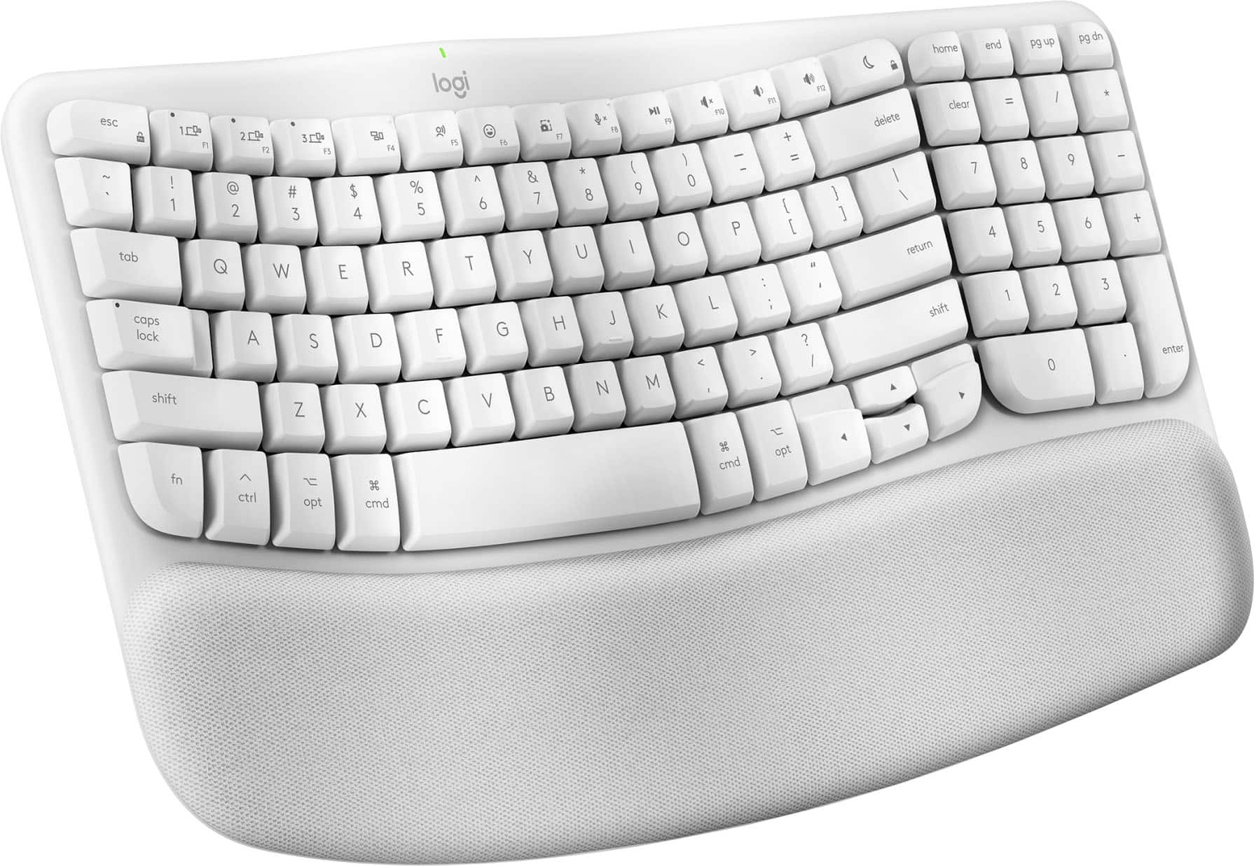 Logitech - Wave Keys for Mac Ergonomic Wireless Membrane Keyboard with Integrated Palm-rest - Off-white - Front_Zoom