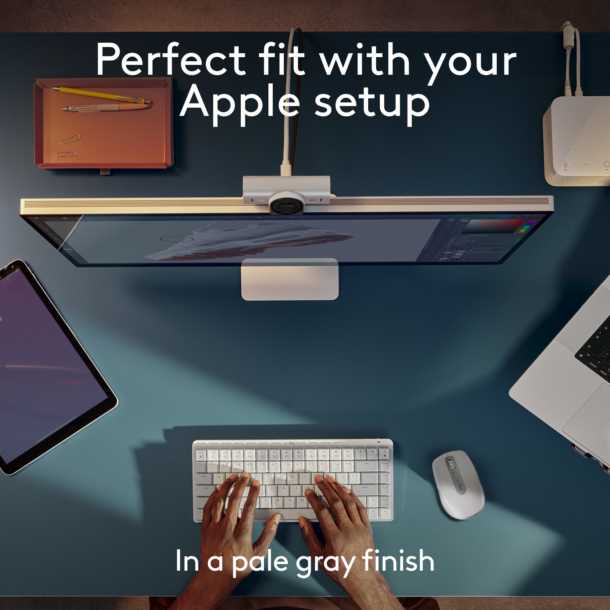 Perfect fit with your Apple setup. In a pale gray finish.