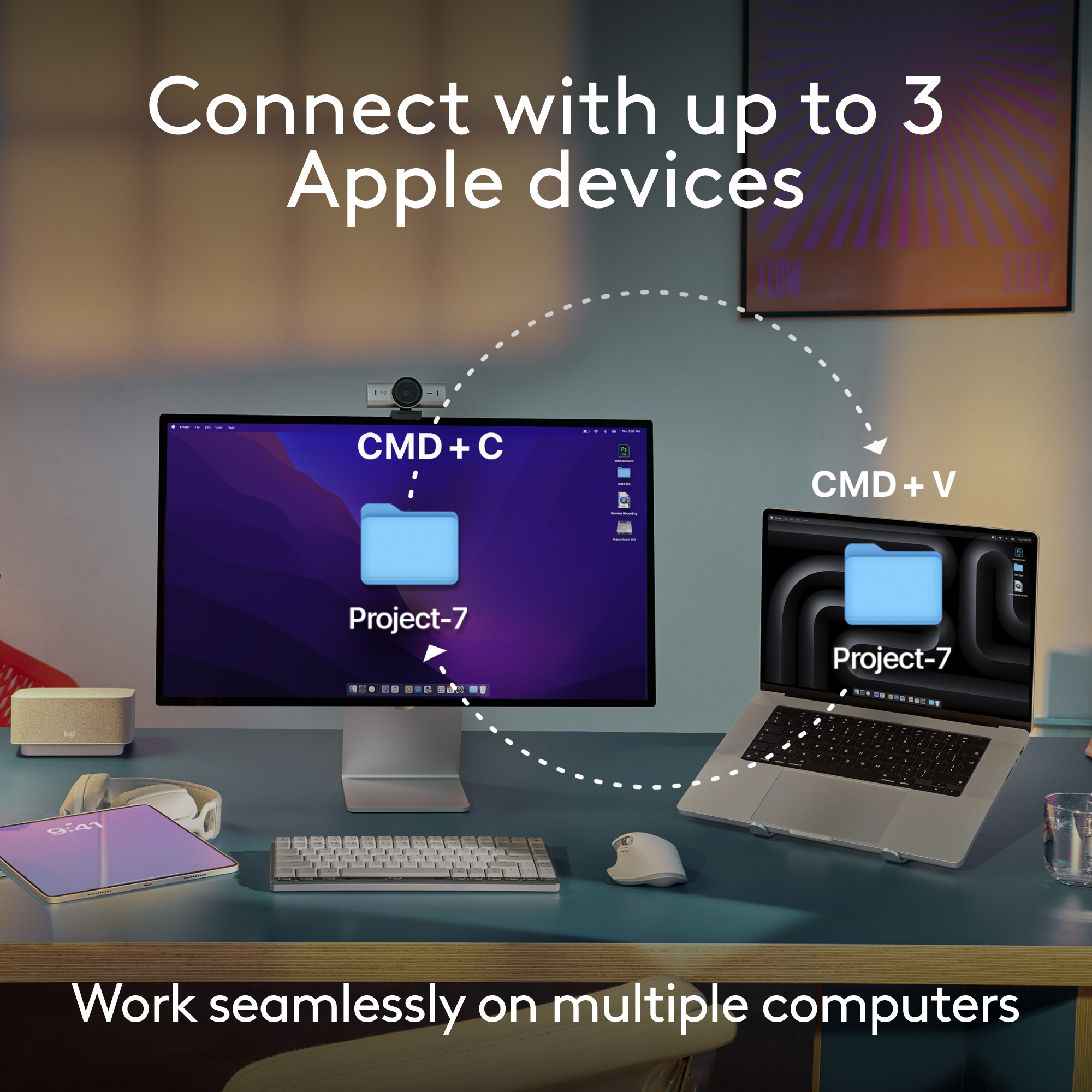 Connect with up to 3 Apple devices. Work seamlessly on multiple computers.