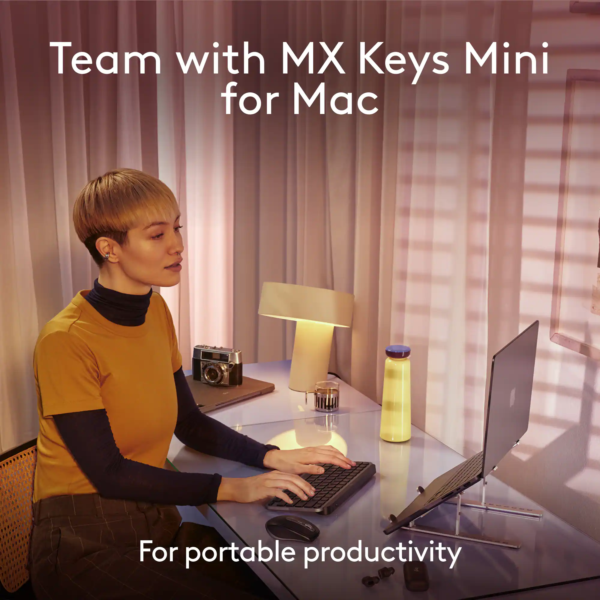 Team with MX Keys Mini for Mac for portable productivity.