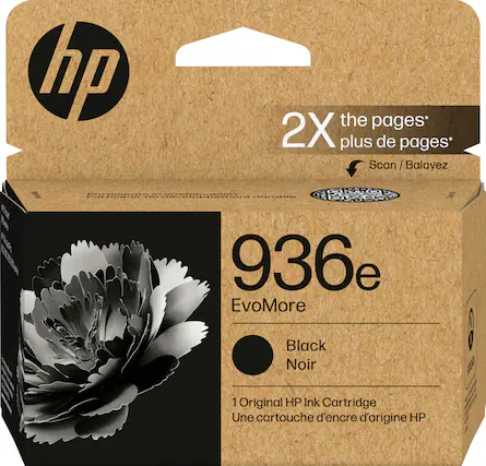 hp the pages* 2X plus de pages* Scan /Balayez / 936e EvoMore Black Noir s0 1 Original HP Ink Cartridge Une cartouche d'encre d'origine HP