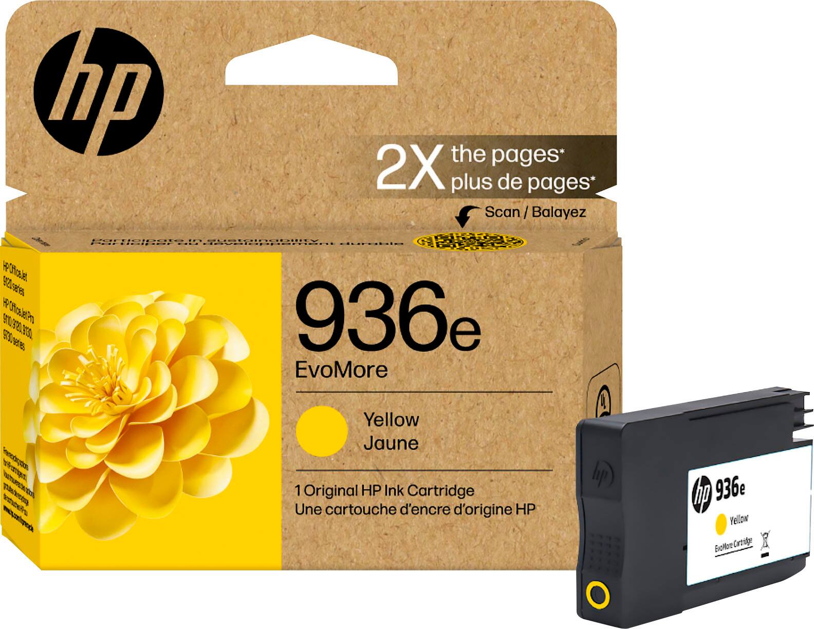 hp the 2X pages* plus de pages* Scan /Balayez / ............ In ................. OEAE urDUies HOifoalel s0sedes HFOfcabeltr 936e g30vares F10920.330 EvoMore 4 Yellow Jaune Fnodom hp) ptsdec 1 Original HP Ink Cartridge Une cartouche d'encre d'origine HP mosiec hp 936e Yellow Evolbre Crrilye