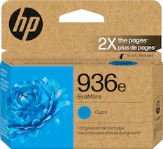 hp the pages* 2X plus de pages* Scan can/Balayez / W PCPfce.let 1.5 13E 1900 seres 936e EvoMore RENELT neA Cyan 1 Original HP Ink Cartridge Une cartouche d'encre d'origine HP E0DLOCO eN D EX - LOMS d5