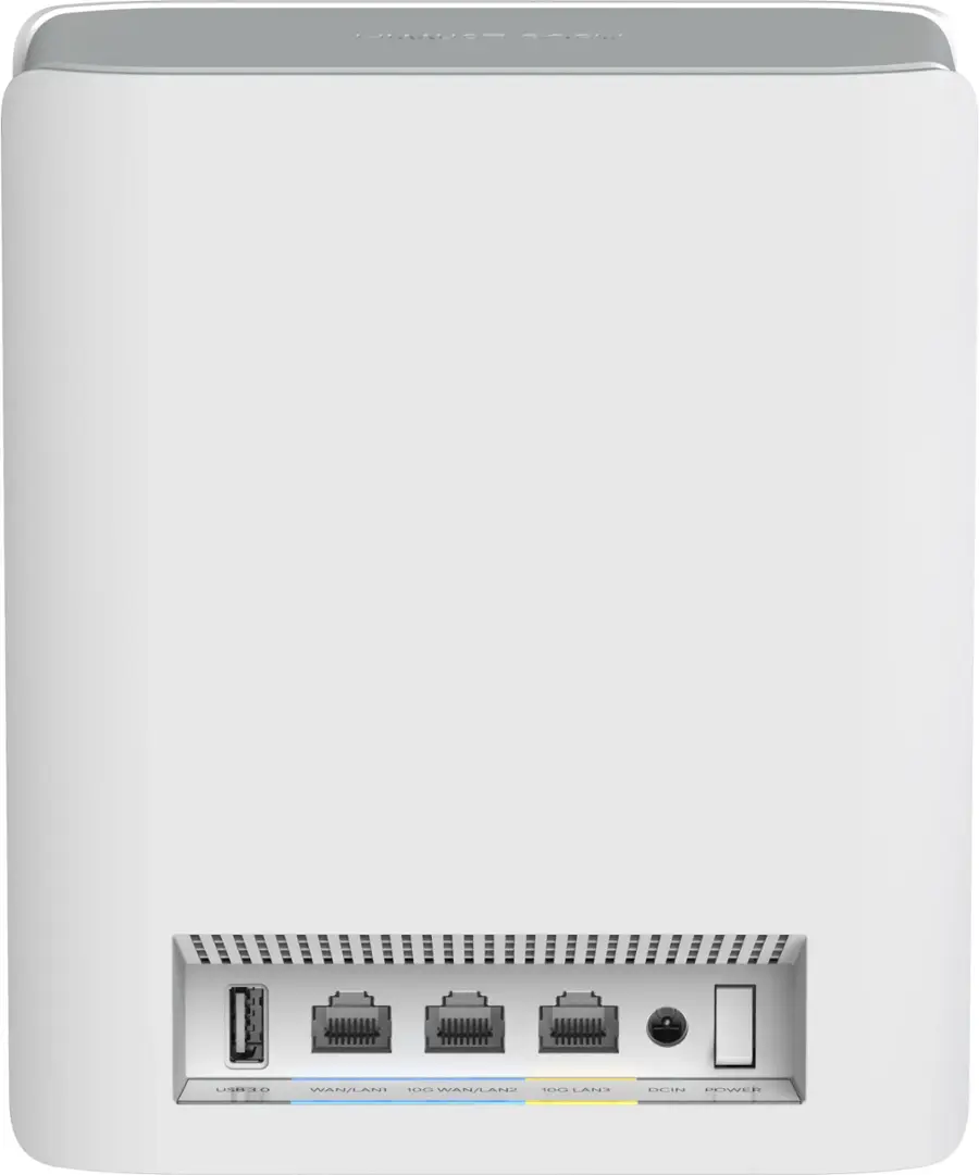 The image features a white box with a USB port and four ports on the back. It appears to be a router or a device with multiple ports for connecting devices. The box is sitting on a table, and the focus is on the back of the device, which has the ports.