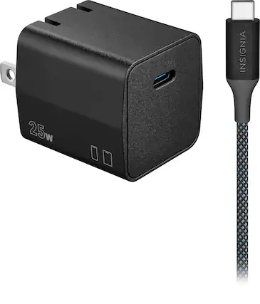Front. Insignia™ - 25W Compact Wall Charging Kit for USB-C Smartphones, Tablets and More - Black.