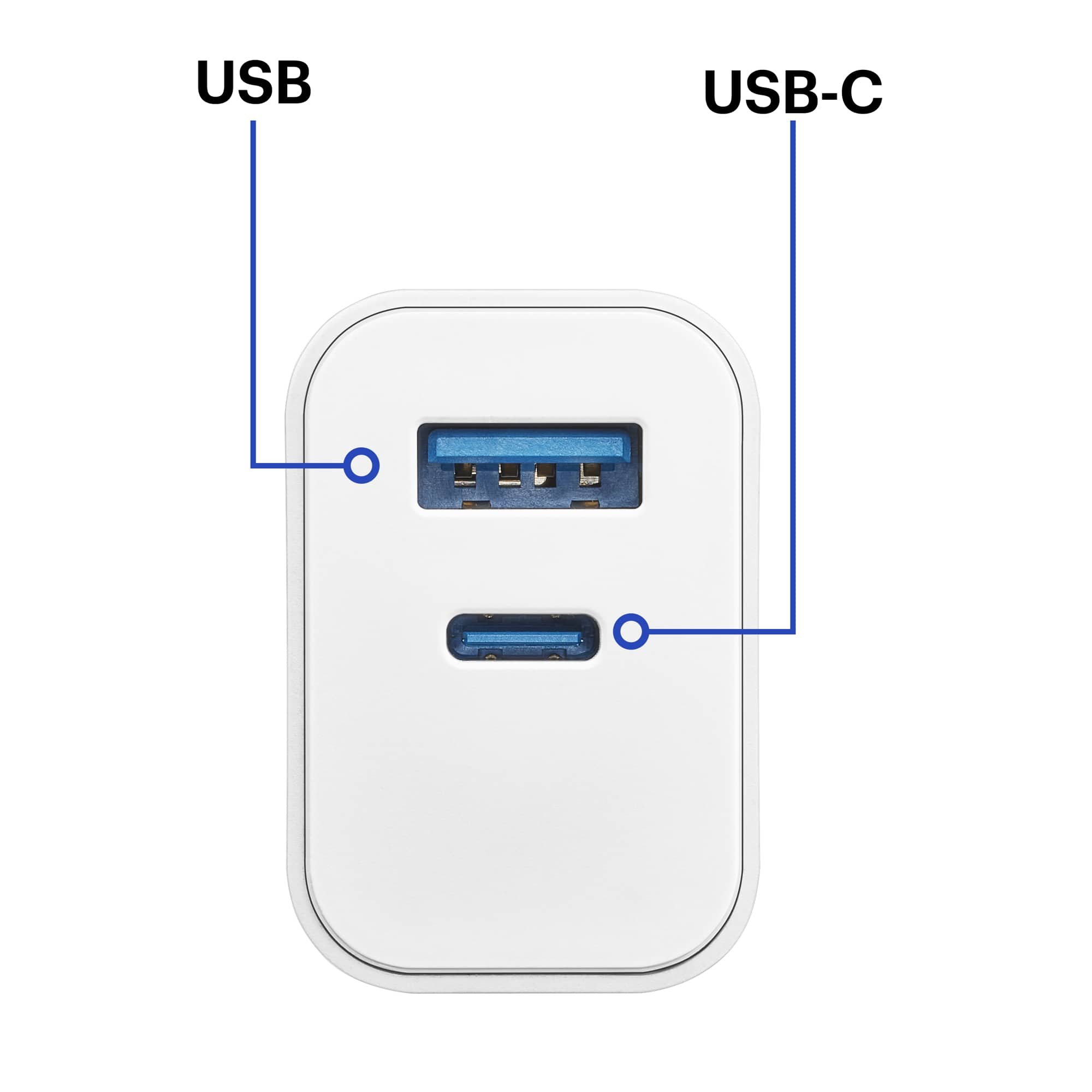 The image features a white device with a USB-C port on the front. The device is labeled with the text "USB" and "USB-C" to indicate its compatibility with both USB and USB-C connections.
