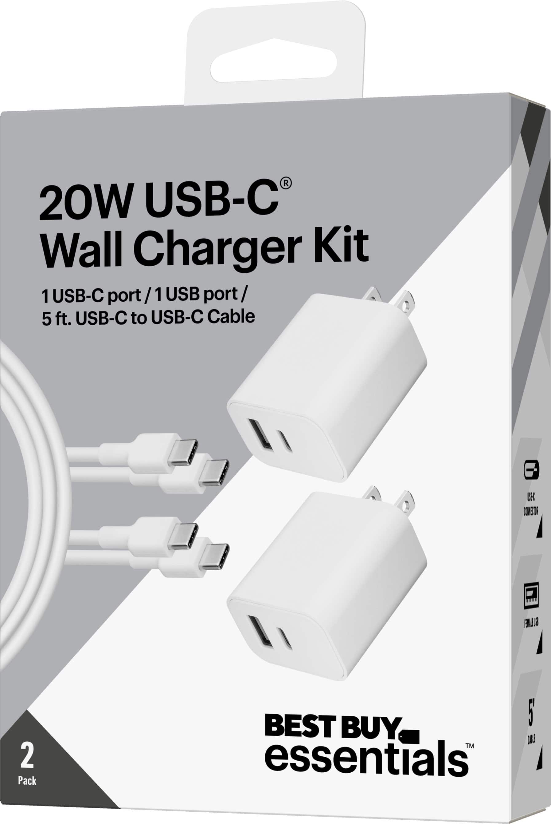 Alt View 20. Best Buy essentials™ - 20W Dual-Port Wall Charging Kit for USB-C Smartphones, Tablets and More (2 Pack) - White.
