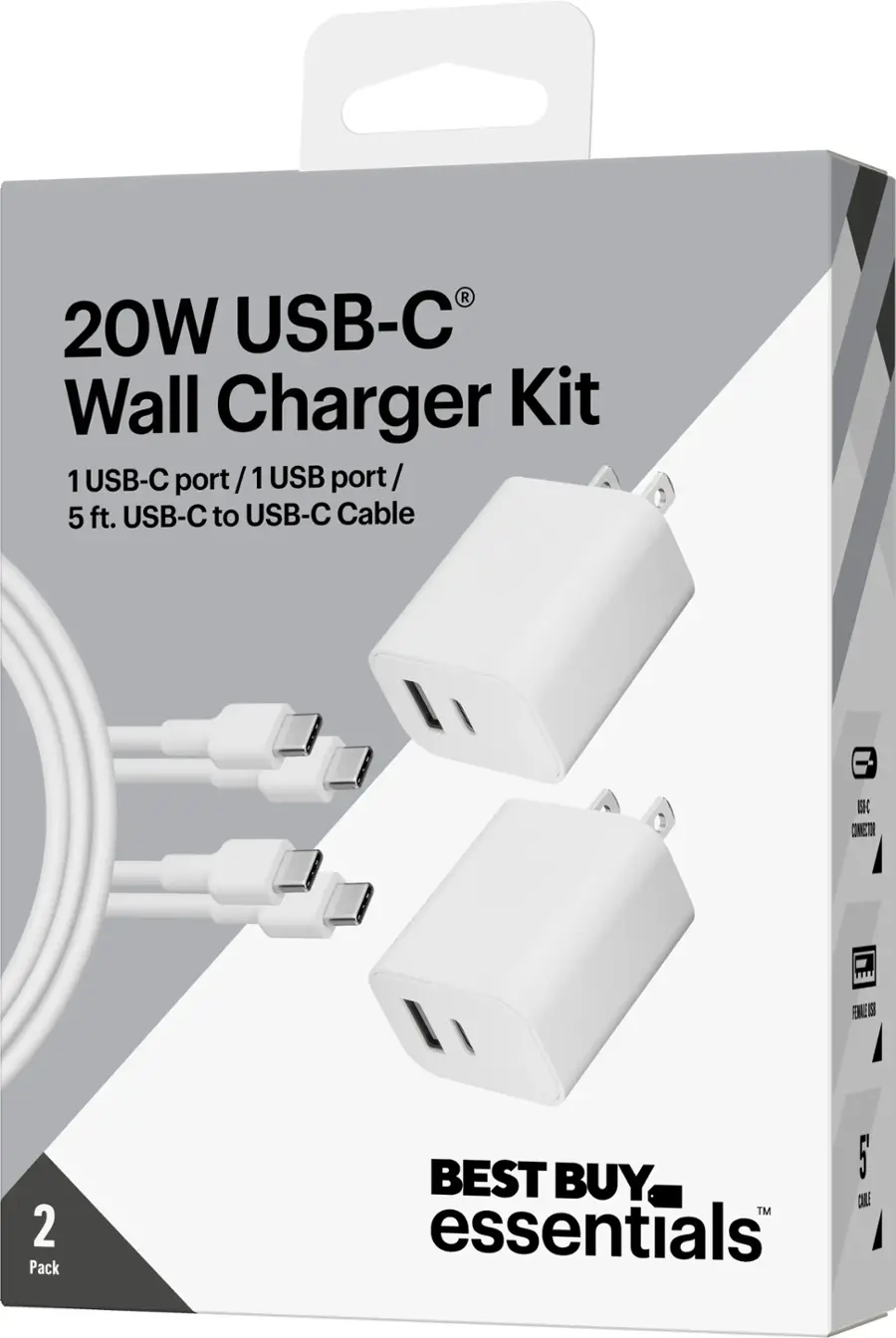 Alt View 20. Best Buy essentials™ - 20W Dual-Port Wall Charging Kit for USB-C Smartphones, Tablets and More (2 Pack) - White.