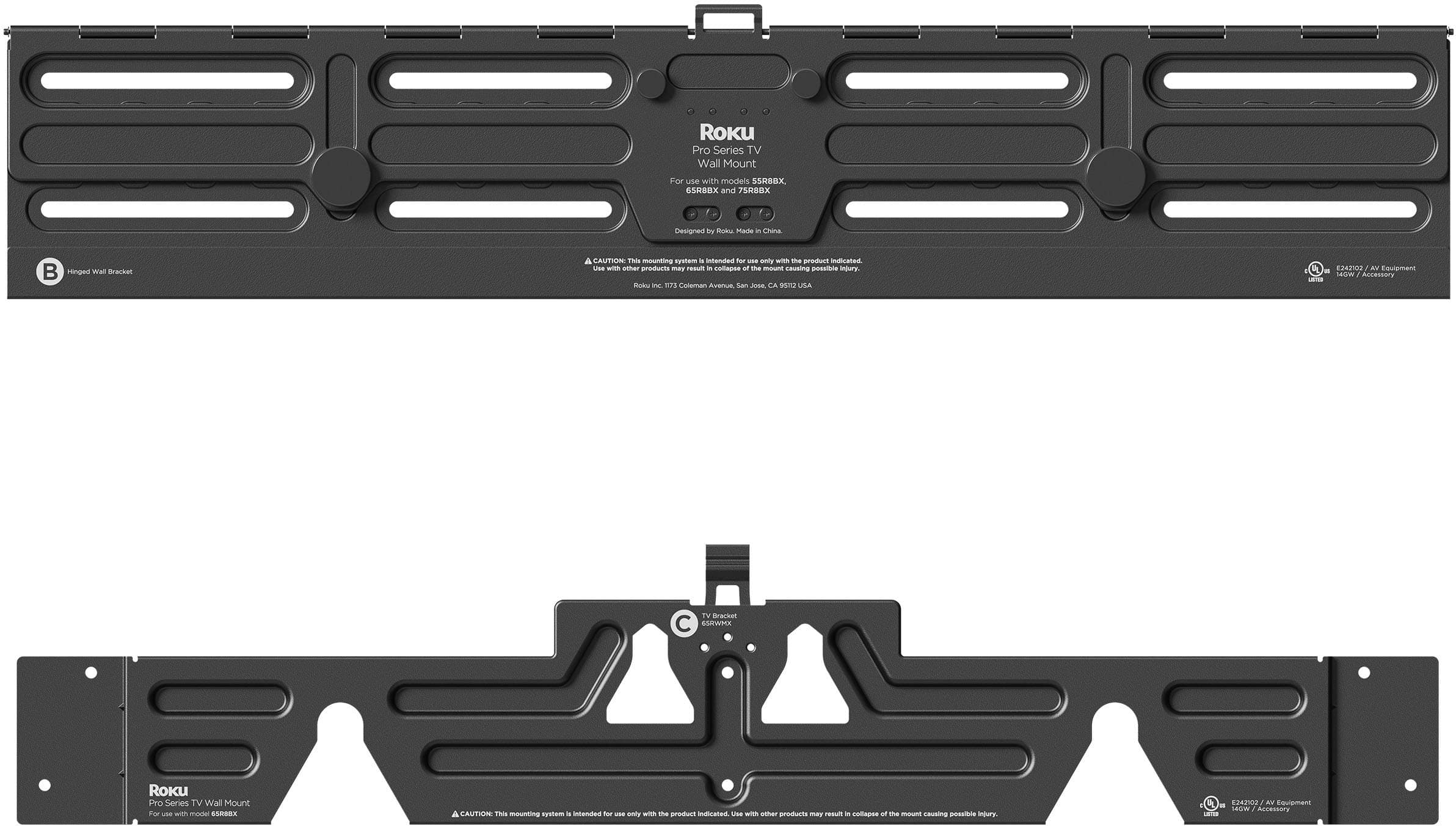 Front. Roku - Wall Mount Kit for 75” Pro Series TV - Ultra-Slim with Minimalist, Flat Design - Hinged Mount for Easy Access to Cables - Black.