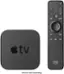 The image features a black Apple TV and a black remote control placed next to each other. The Apple TV is a small device that allows users to stream content from various sources, such as Netflix, Hulu, and YouTube, directly to their TV. The remote control is designed to work with the Apple TV, allowing users to navigate the device's interface and control their streaming experience. The combination of the Apple TV and remote control creates a convenient and user-friendly entertainment setup for those who want to enjoy their favorite shows and movies on their TV.