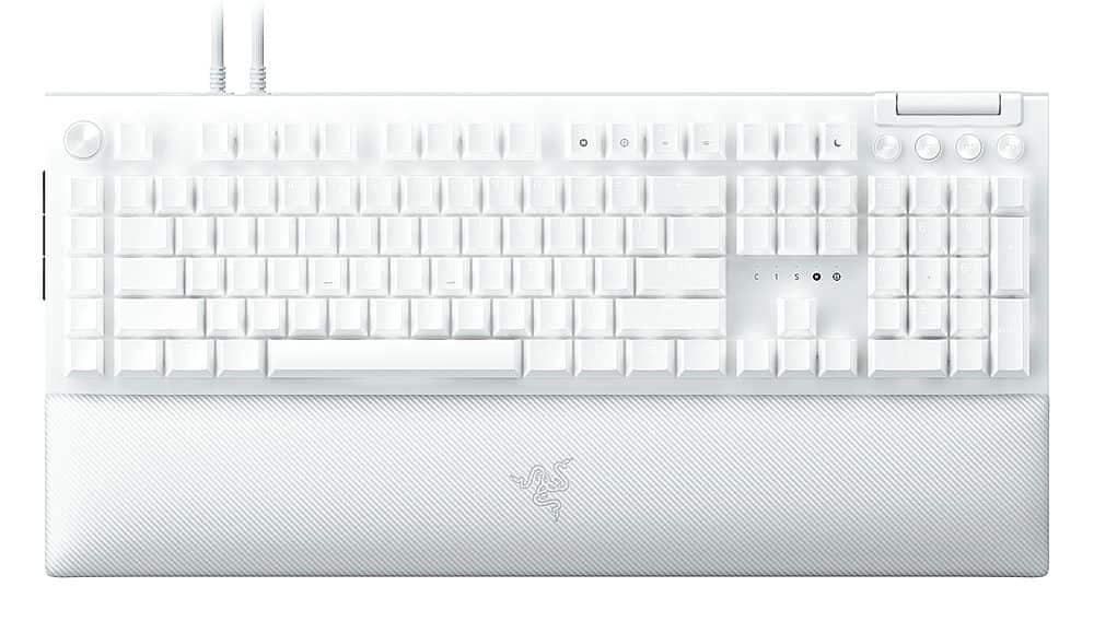 The image features a white keyboard with a black and white design. The keyboard has a black and white color scheme, with white keys and black lettering. The keyboard is in a close-up view, showcasing its design and layout. The keys are arranged in rows, with the letters and numbers visible on the keys. The keyboard is likely a laptop keyboard, as it is designed for use with a laptop computer.