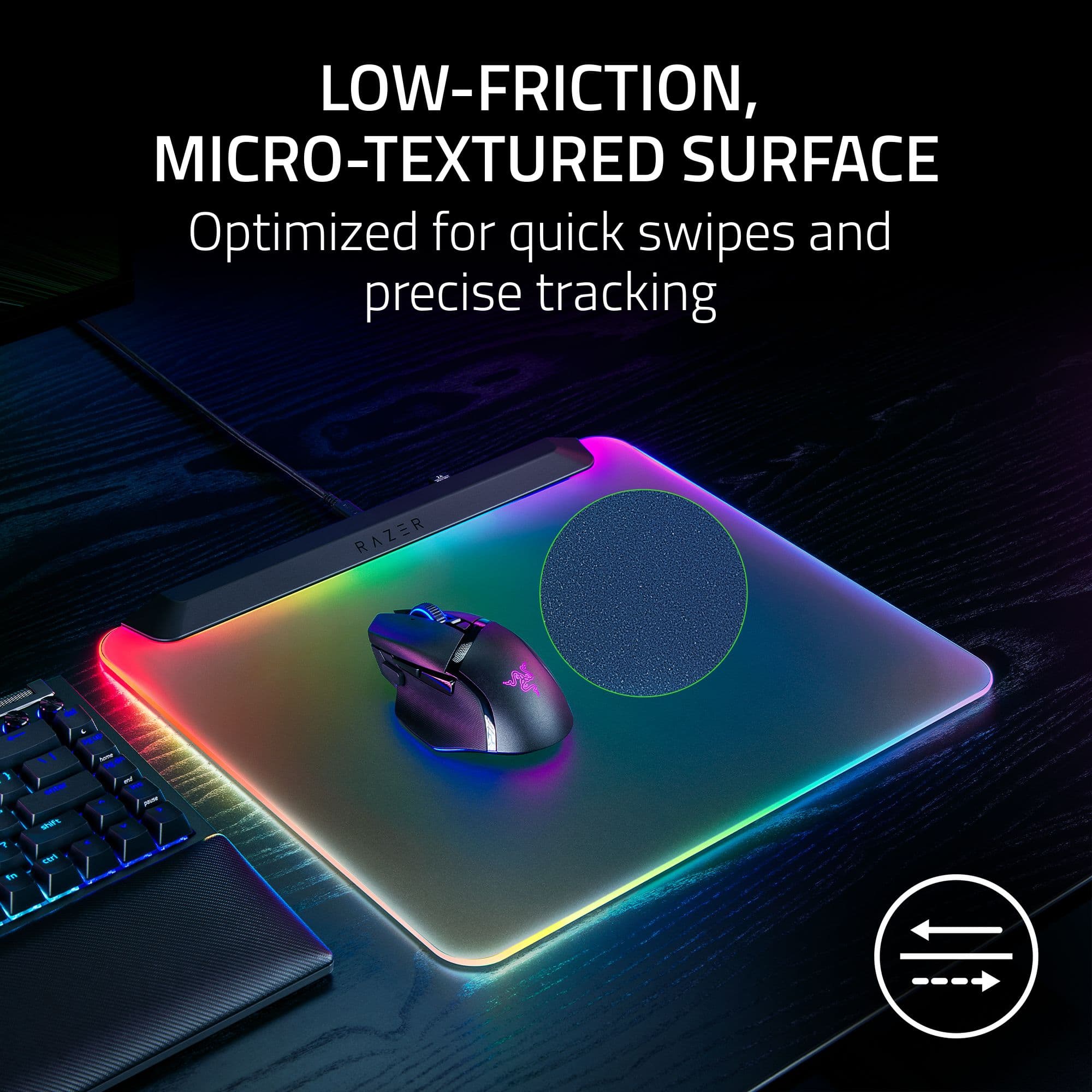 Low-friction, micro-textured surface optimized for quick swipes and precise tracking.