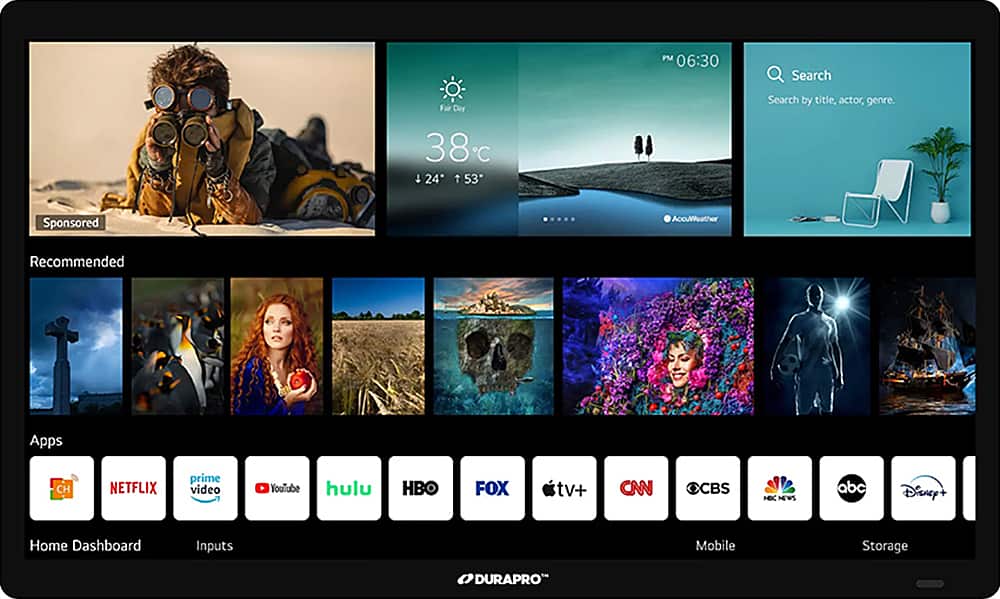 Front. DuraPro - Partial Sun Smart Series 65" Class LED Outdoor Partial Sun 4K UHD Smart webOS TV - Black.