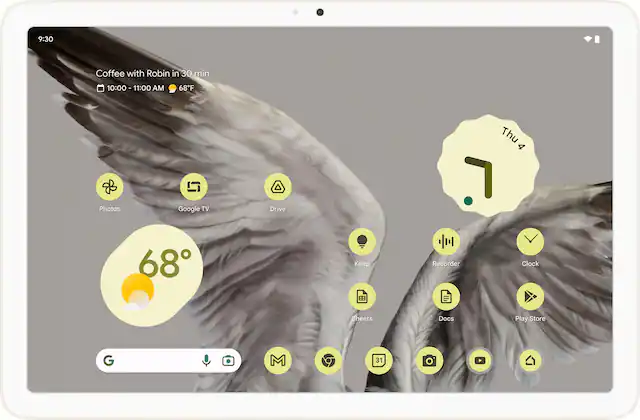 9:30 Coffee with Robin in 30 min 10:00 - 11:00 AM 68F Thu 4 Photos Google TV Drive 68 Keep Recorder Clock Sheets Docs Play Store G M 31