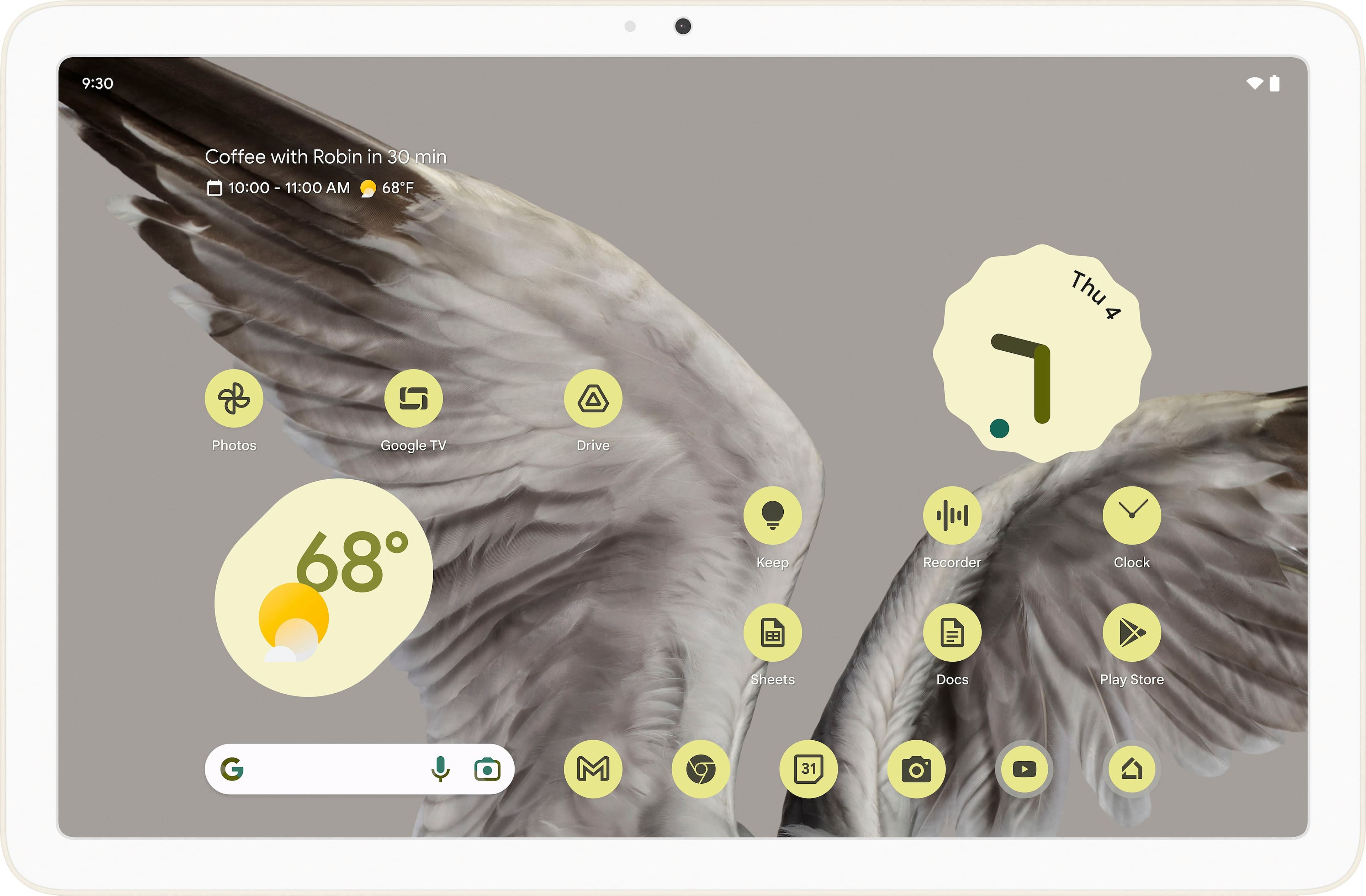 Google - Pixel Tablet - 11" Android Tablet - 128GB - WiFi - Porcelain - Front_Zoom