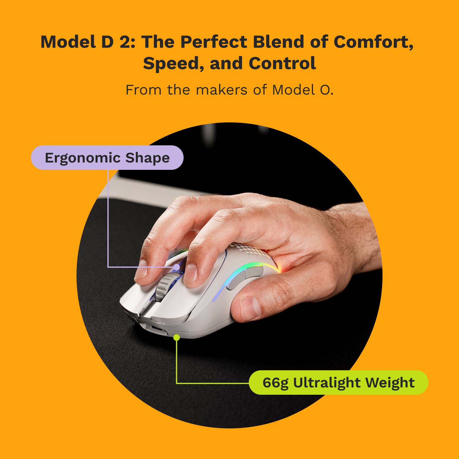 Model D 2: The Perfect Blend of Comfort, Speed, and Control From the makers of Model . Ergonomic Shape 66g Ultralight Weight