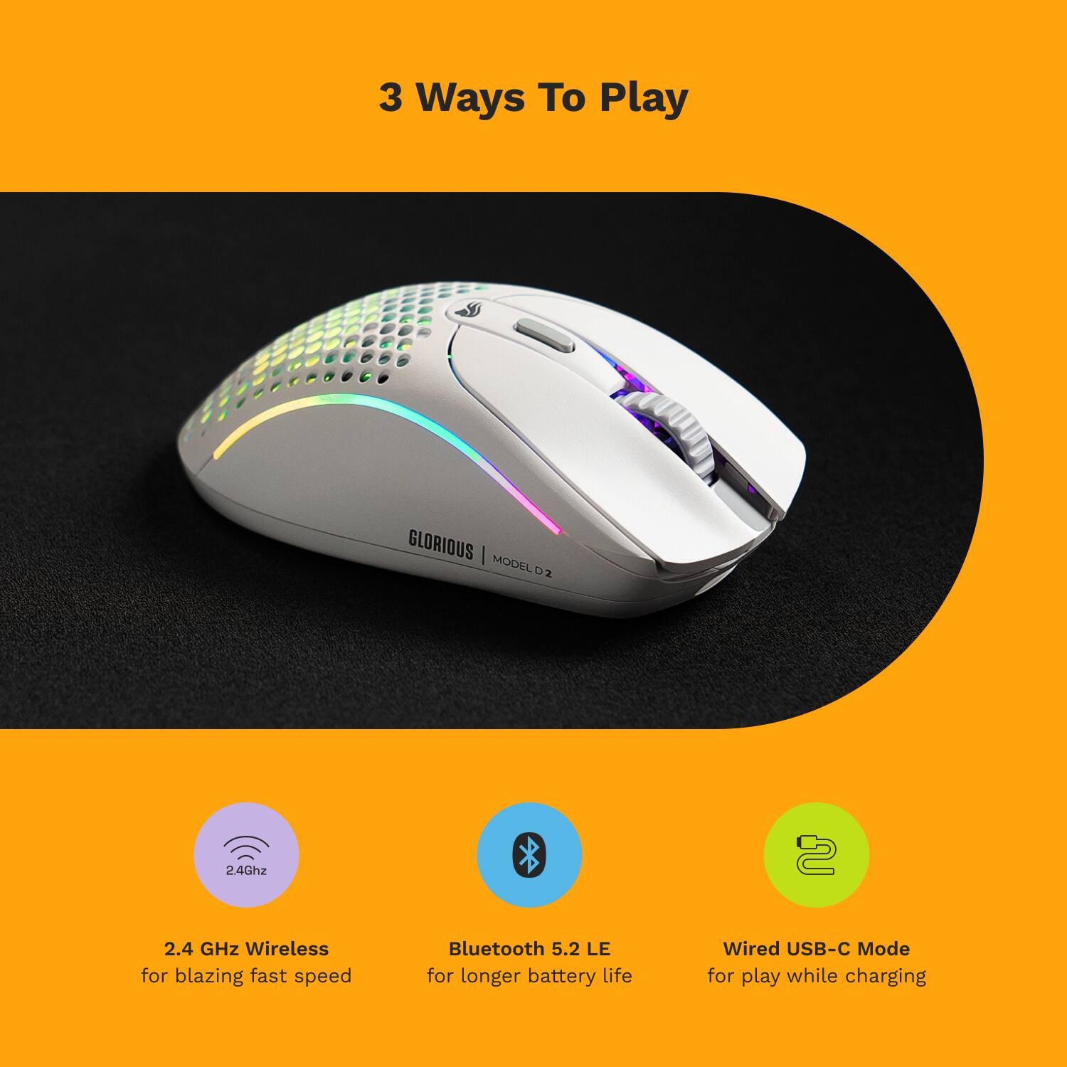 Glorious Model D 2 Wireless Optical RGB Gaming Mouse with 6