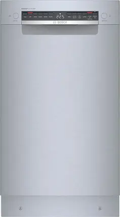 The image features a stainless steel built-in dishwasher with a digital display. The dishwasher is designed to be quiet, with a noise level of only 44 dBA. It also has a delay of 2:25 minutes, which allows for more efficient energy usage. The dishwasher is equipped with an express cycle for quicker cleaning, and it is suitable for washing delicate items. The digital display provides easy access to various settings and options, making it user-friendly.