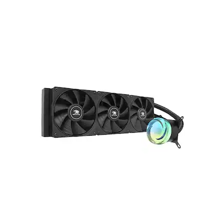 Front. iBUYPOWER - iBUYPOWER - AW4 360mm Radiator CPU Liquid Cooler (3 x 120mm Core Fans) with RGB Display - Black.