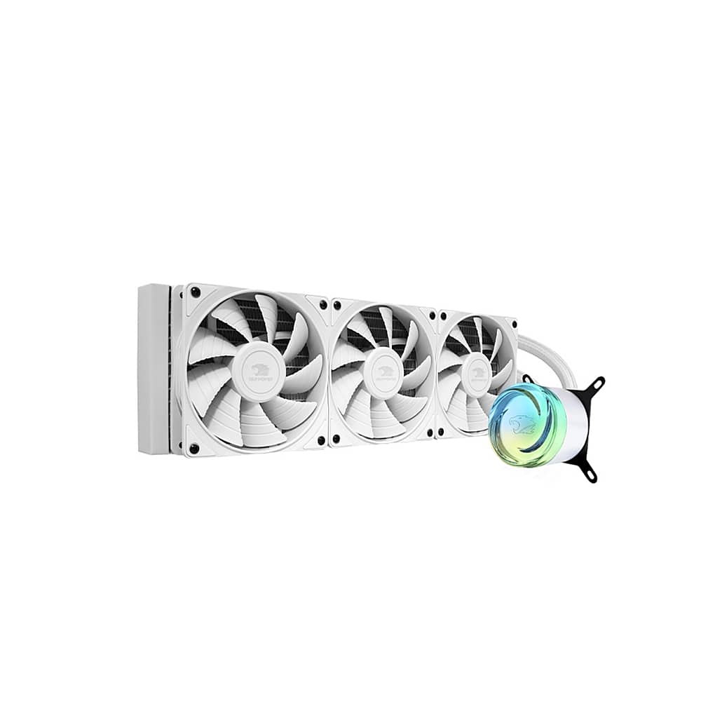 Front. iBUYPOWER - iBUYPOWER - AW4 360mm Radiator CPU Liquid Cooler (3 x 120mm Core Fans) with RGB Display - White.