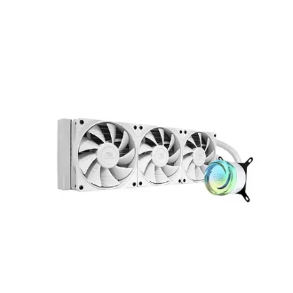 Front. iBUYPOWER - iBUYPOWER - AW4 360mm Radiator CPU Liquid Cooler (3 x 120mm Core Fans) with RGB Display - White.