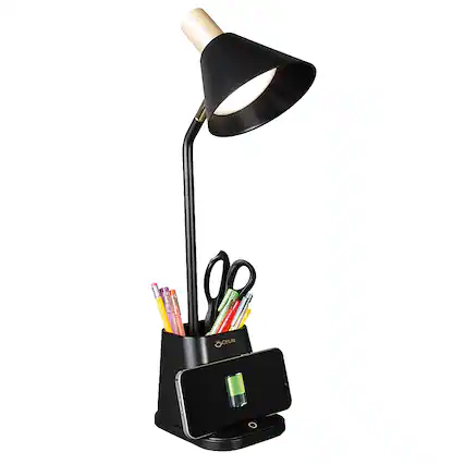 Front. OttLite - Merge LED Desk Lamp with Wireless Charging - Black.