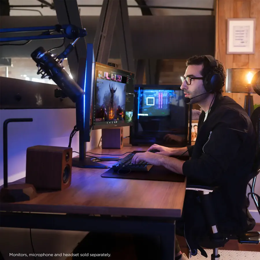 Monitors, microphone and headset are sold separately.