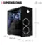 The text on the image reads "Dimensions: LB 41.23 OmEn MF nera OMEN GEFORCE R 18.39" (H) 40L 18.50" (D) 8.03" (W)."