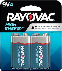 Front. Rayovac - Rayovac High Energy 9V Batteries (4 Pack), Alkaline 9 Volt Batteries - Silver.