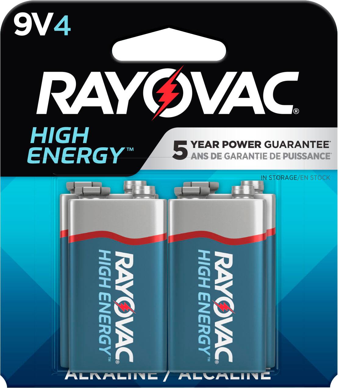 Front. Rayovac - High Energy 9V Batteries (4 Pack), Alkaline 9 Volt Batteries - Silver.