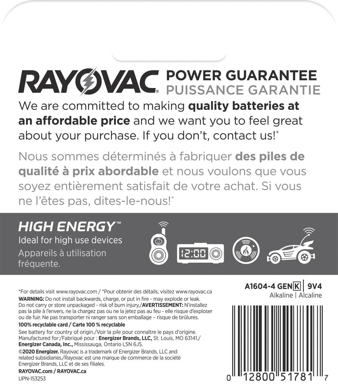 Alt View 1. Rayovac - Rayovac High Energy 9V Batteries (4 Pack), Alkaline 9 Volt Batteries - Silver.