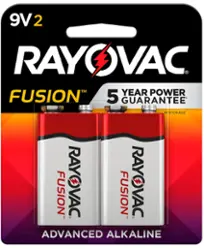 Rayovac - Fusion 9V Batteries (2 Pack), Alkaline 9 Volt Batteries - Front_Zoom
