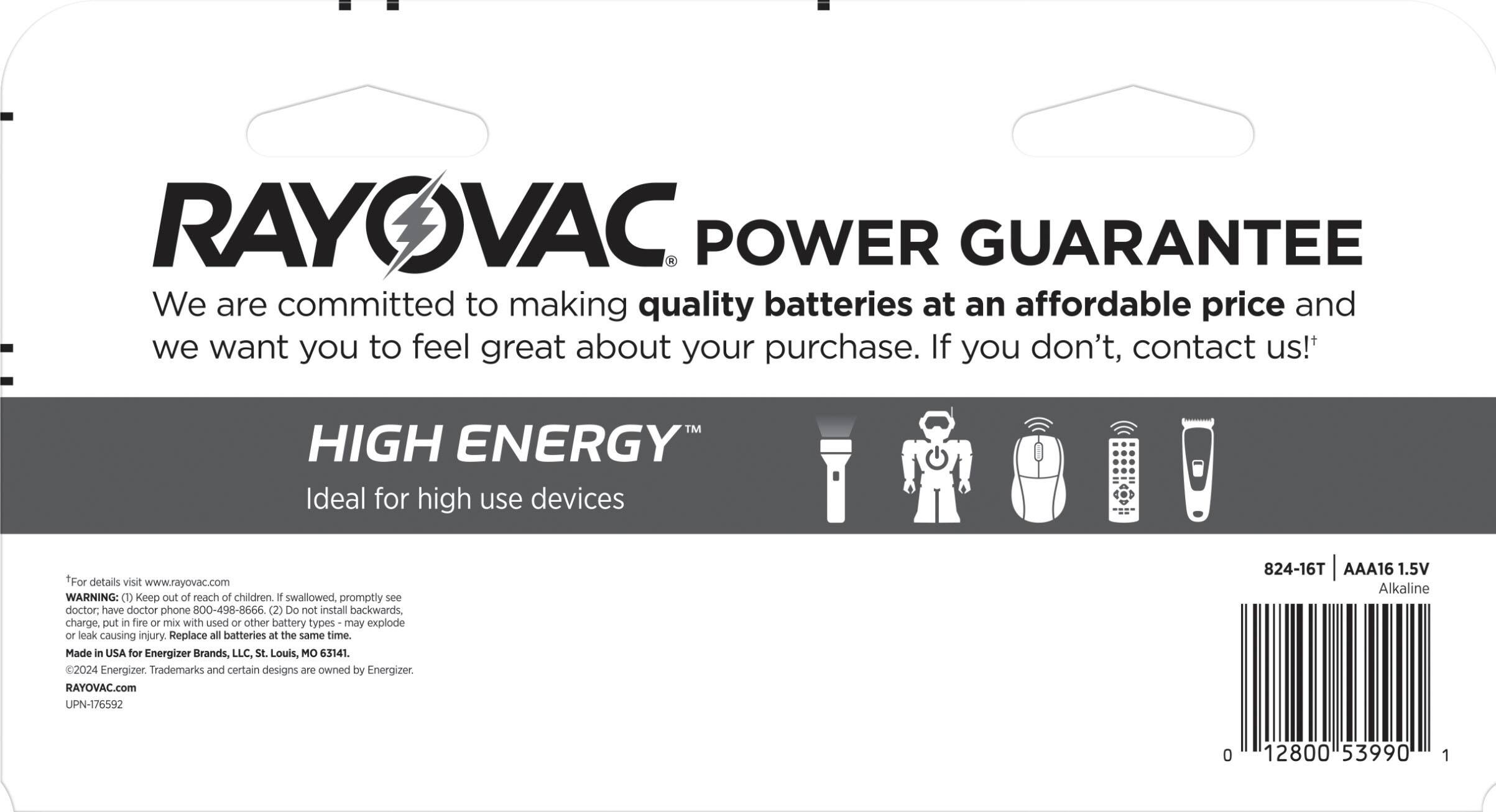 Alt View 1. Rayovac - Rayovac High Energy AAA Batteries (16 Pack), Alkaline Triple A Batteries - Silver.