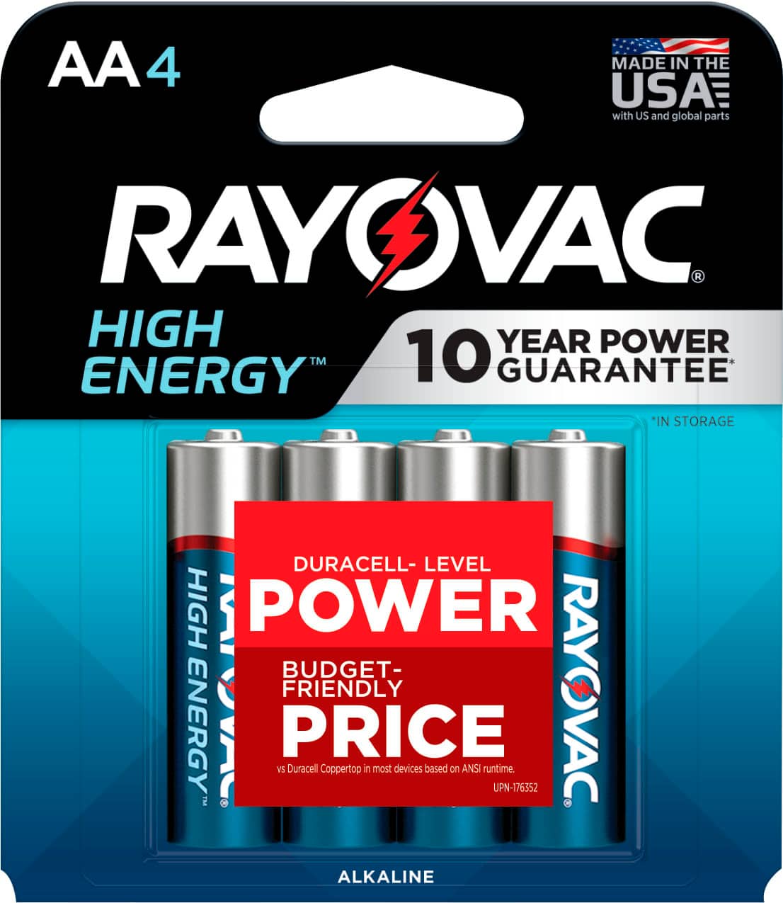 Front. Rayovac - Rayovac High Energy AA Batteries (4 Pack), Double A Alkaline Batteries - Silver.