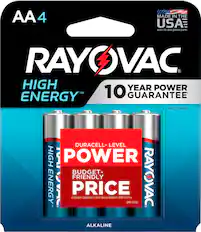 Front. Rayovac - Rayovac High Energy AA Batteries (4 Pack), Double A Alkaline Batteries - Silver.