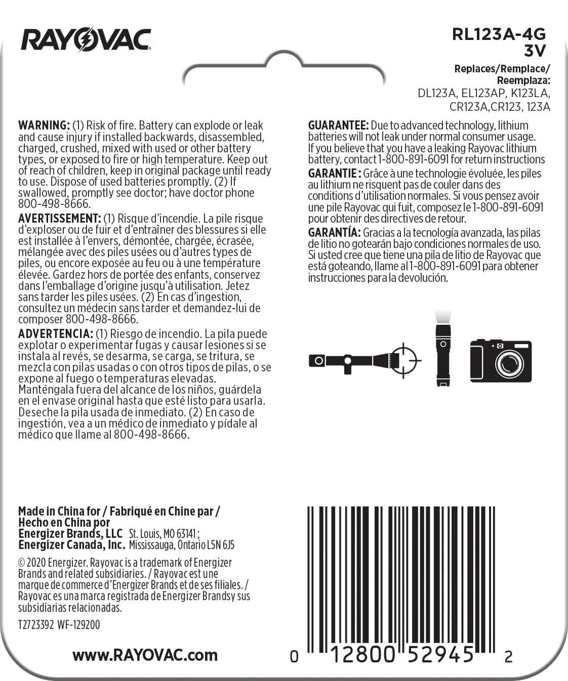 Alt View 1. Rayovac - Rayovac Photo Lithium Batteries Size 123A 3V, 4 Pack - Silver.