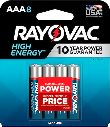 Front. Rayovac - Rayovac High Energy AAA Batteries (8 Pack), Alkaline Triple A Batteries - Silver.