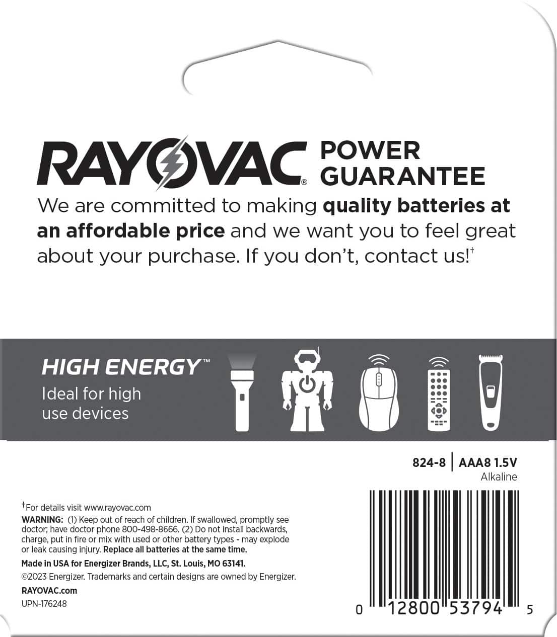 Alt View 1. Rayovac - Rayovac High Energy AAA Batteries (8 Pack), Alkaline Triple A Batteries - Silver.