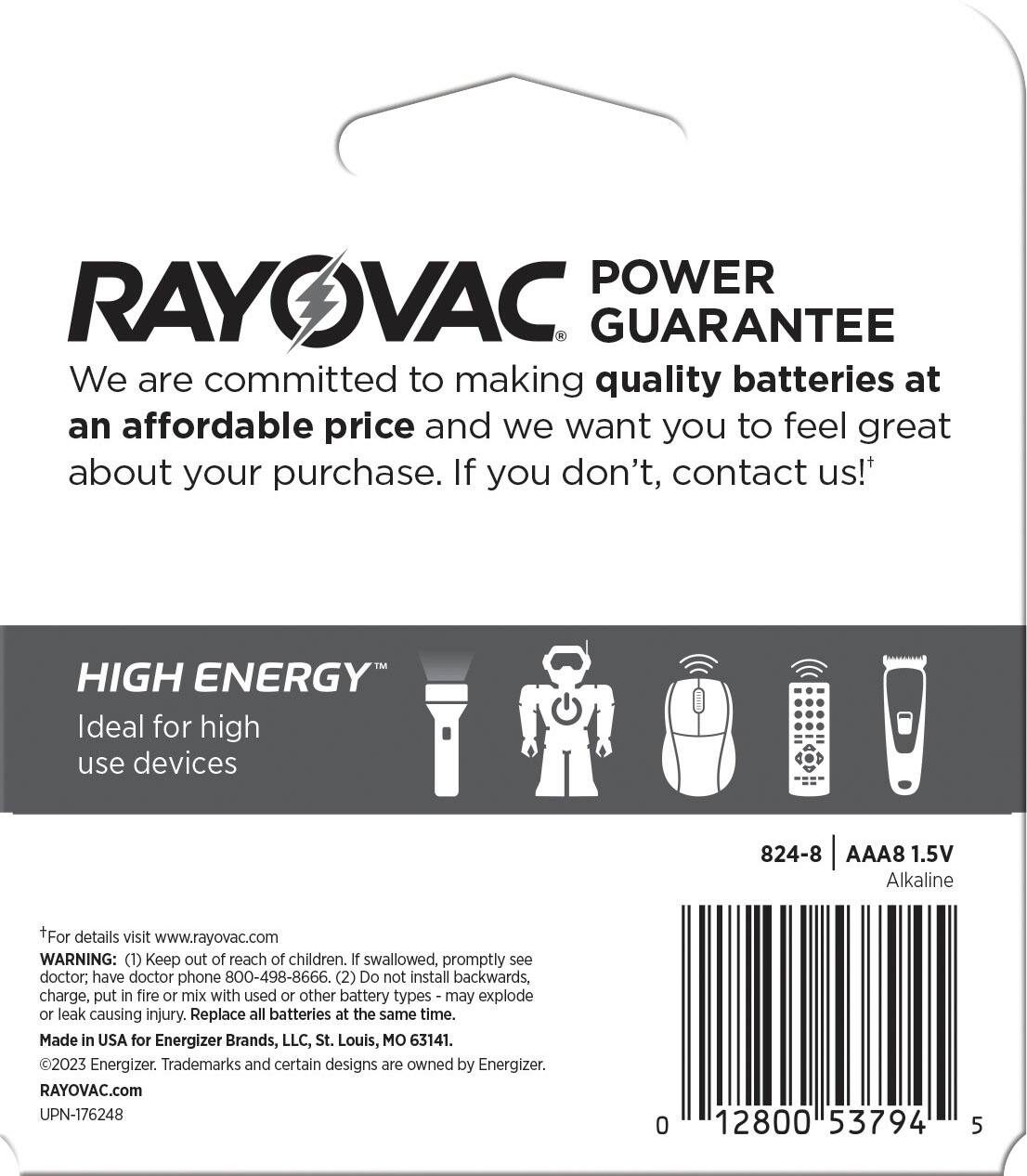 Alt View 1. Rayovac - Rayovac High Energy AAA Batteries (8 Pack), Alkaline Triple A Batteries - Silver.