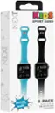The text on the image is grouped and corrected as follows:

"Next Kids Sport Band:
Wed 7: 10:09
BPM: 68
Now: 68 BPM
104/159/92
10/C 124M GAM
12PM eP a2
12AM GAM
12PM GPM C
70
70
1 P SF
2 P GLOWS IN THE DARK
2 PACK
Series 1-9 & SE
38/40/41 mm
Compatible"