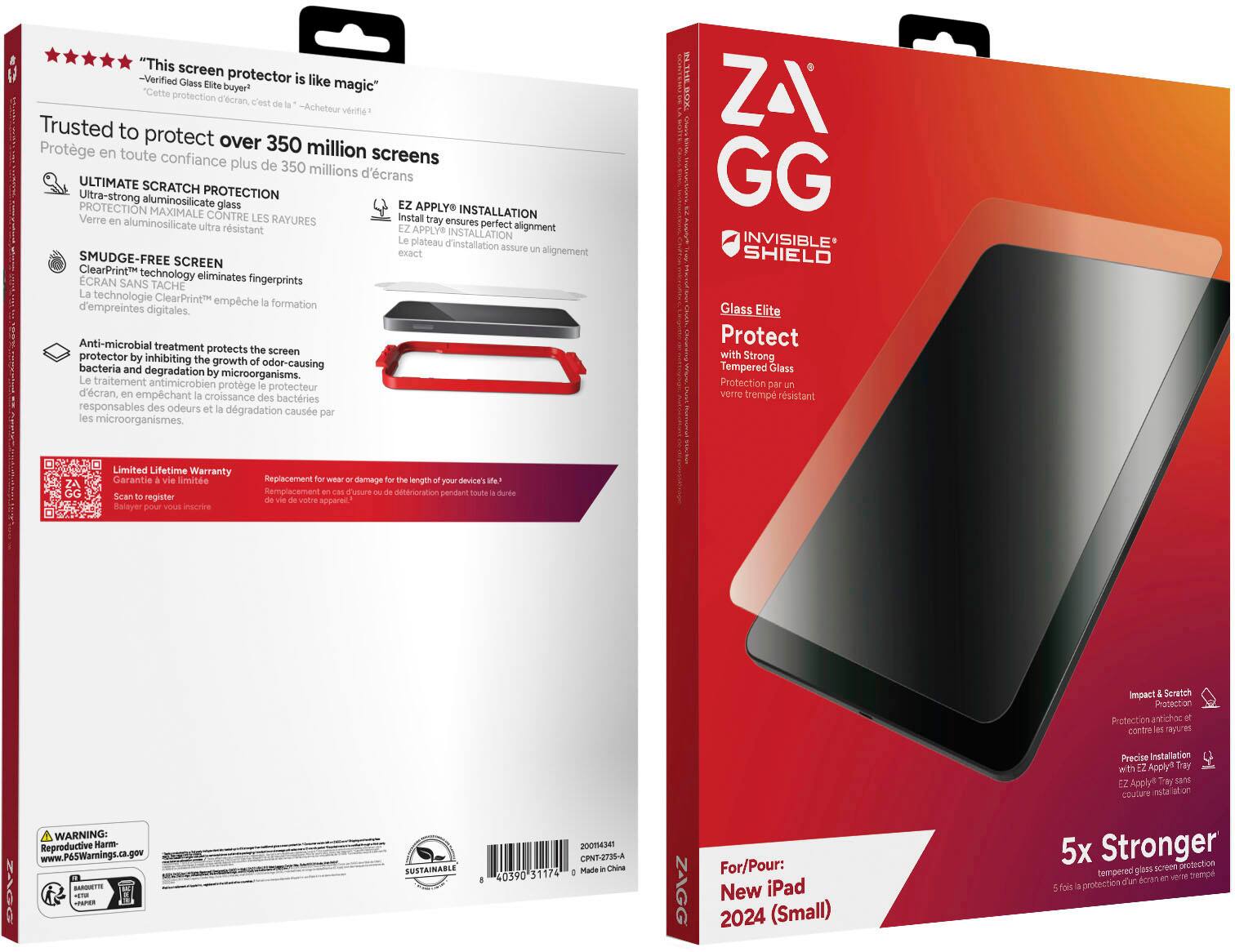 The image features a product box for a screen protector, which is designed to protect screens from scratches and other damages. The box is red and white, and it is placed next to the product, showcasing its features and benefits. The product is advertised as being trusted to protect over 350 million screens, and it offers smudge-free screen protection, making it an ideal choice for users who want to keep their screens clean and in good condition.