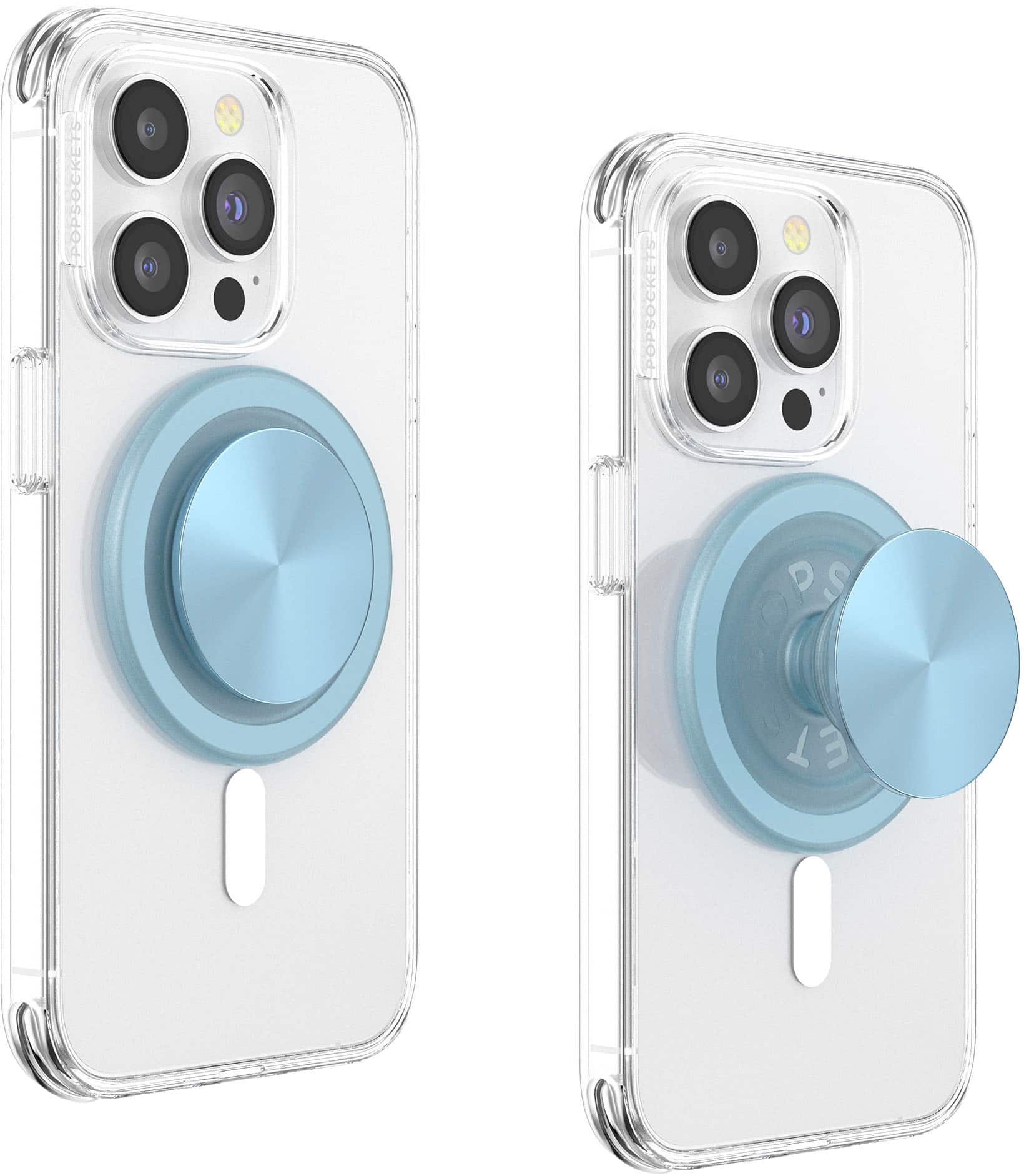 Angle. PopSockets - PopSockets - MagSafe Round PopGrip Cell Phone Grip & Stand, with Adapter Ring - Blue Sigh.